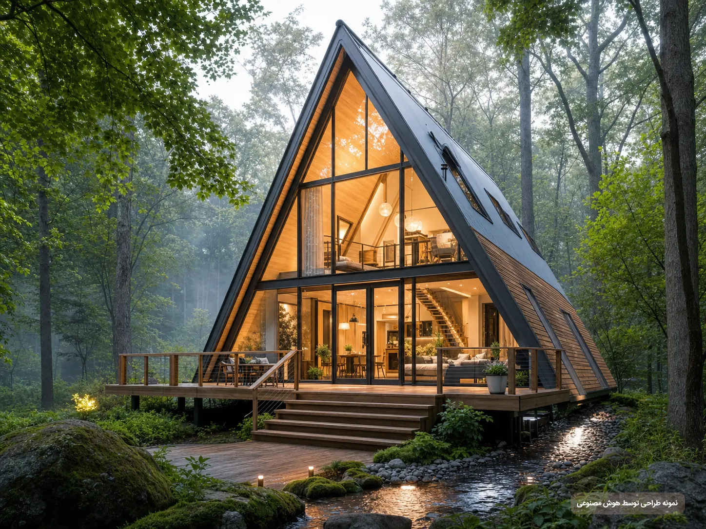 طراحی ویلا سوئیسی a-frame با هوش مصنوعی